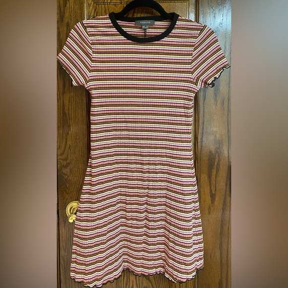 Striped Mini-Dress with Black Lettuce-Trim Edge - Picture 1 of 3